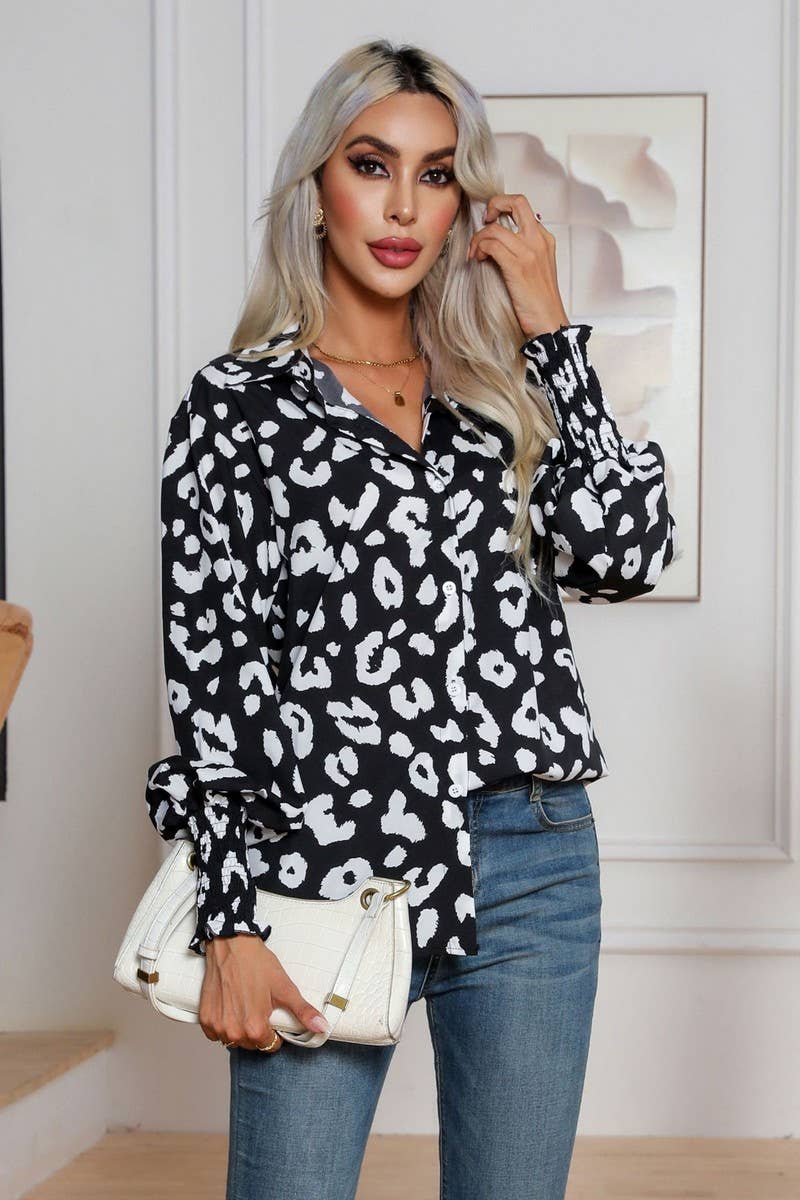 CWTBLL0701_Button Down Casual Long Sleeve Print Top