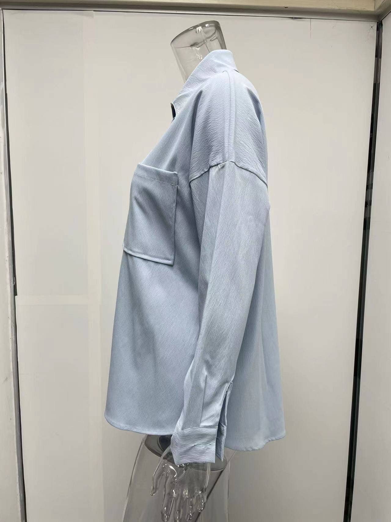 BAT-SLEEVED CASUAL SOLID COLOR LONG-SLEEVED SHIRT