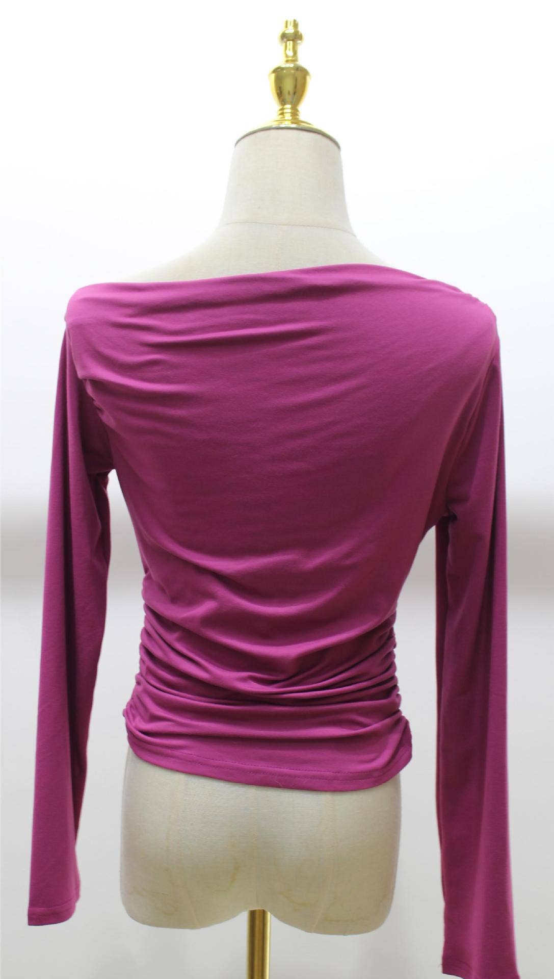 DIAGONAL SHOULDER ASYMMETRICAL SOLID COLOR TOP