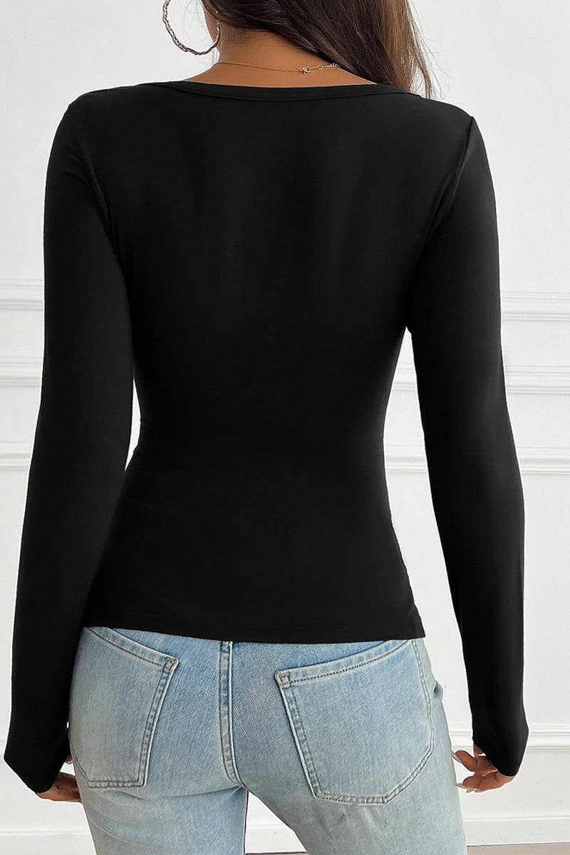 CWTBLL2774_SLIM FIT BUTTON V-NECK LONG SLEEVE KNIT T-SHIRT