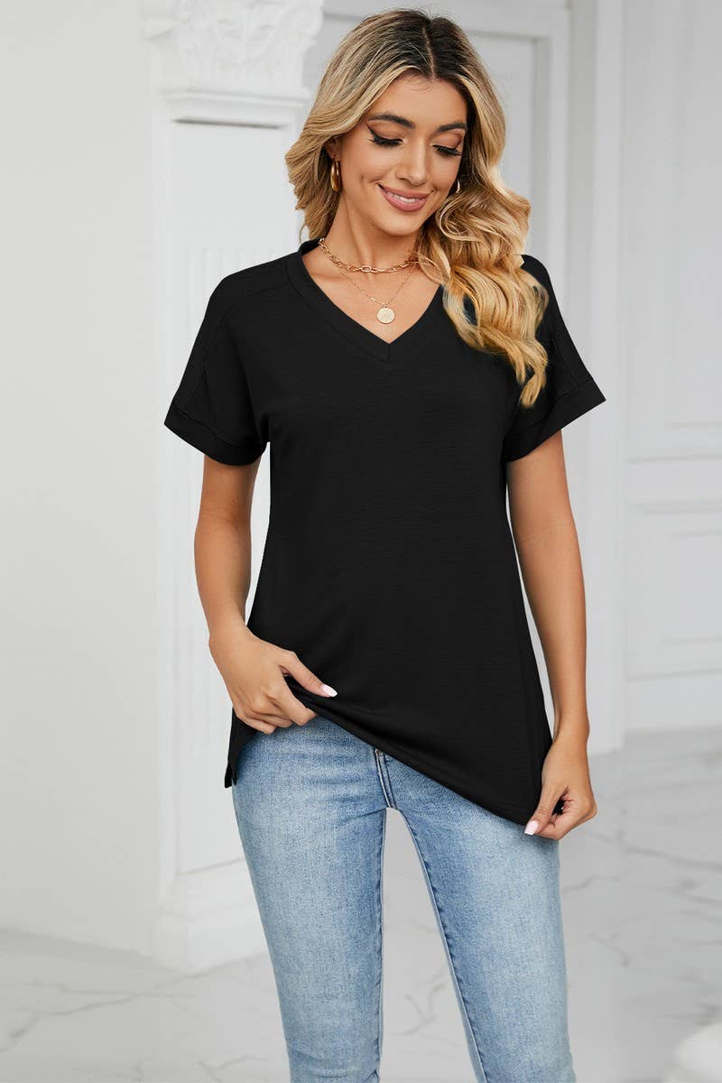 CWTTS0756_V-Neck Shirt Sleeve Top
