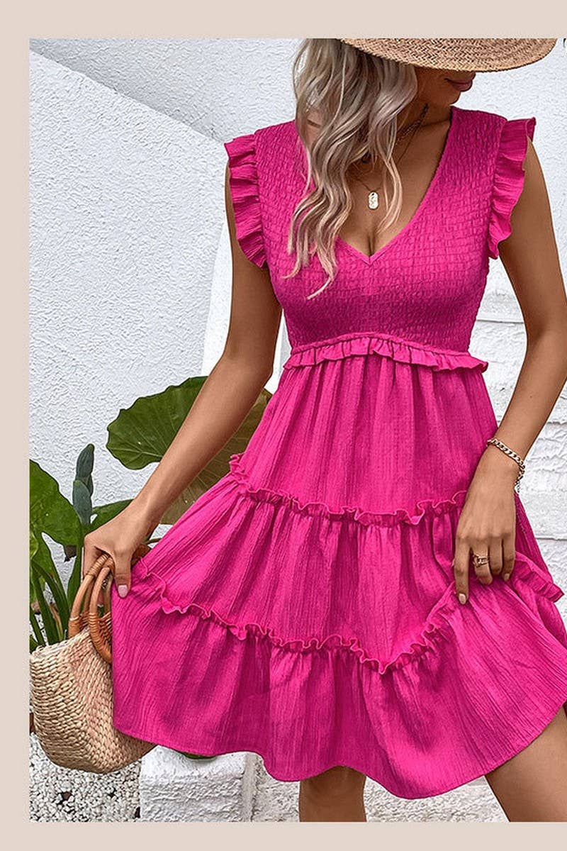 CWDSD7535_SUMMER V-NECK SLIM SLEEVELESS DRESS