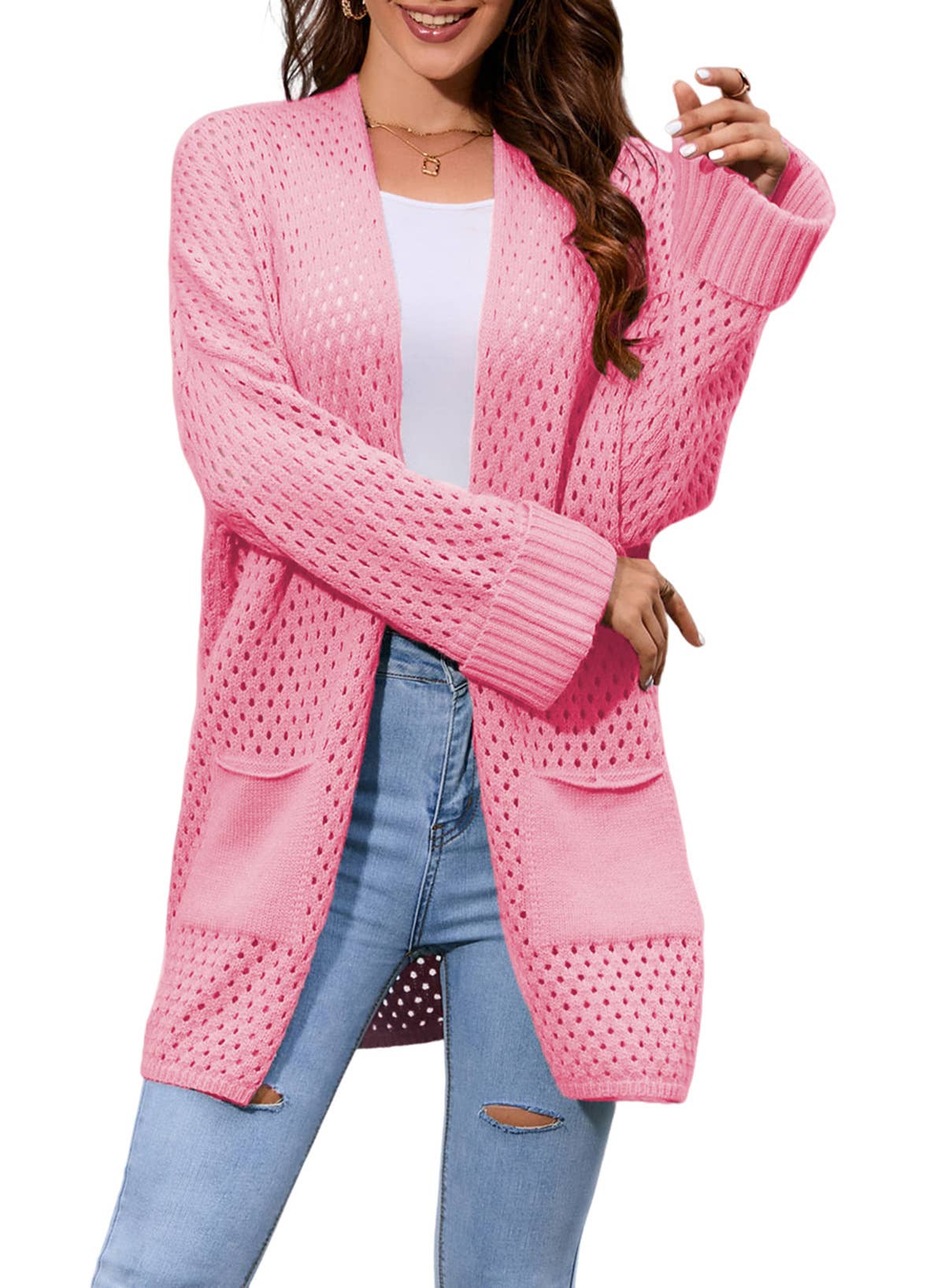 Casual hollow-out mid-length cardigan jacket