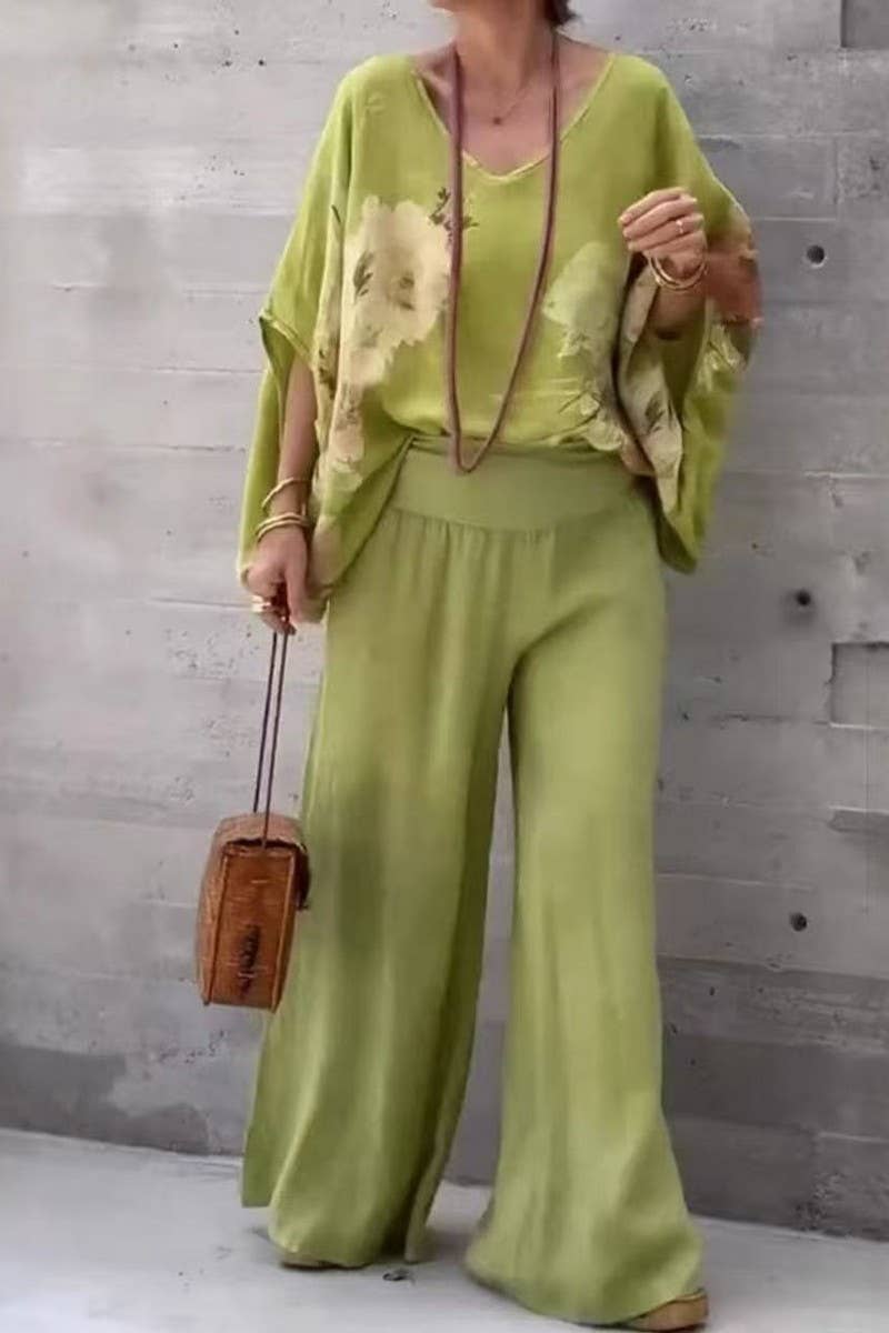 CWSTB2000_V-NECK FLORAL COTTON LINEN TOP & PANTS SET