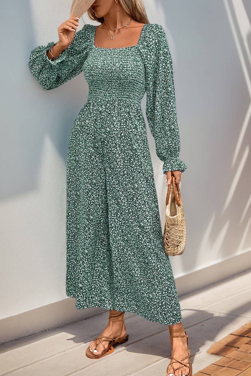 CWSS1084_SQUARE NECK PUFF SLEEVE FLORAL JUMPSUIT