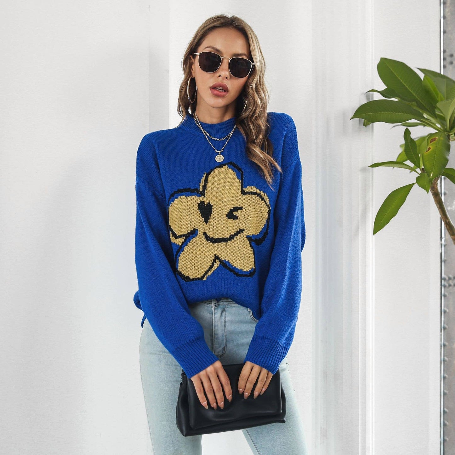 Cartoon jacquard sweater women's loose knit
