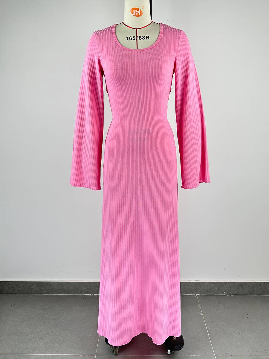 BIG PIT STRIP LONG SLEEVE U-NECK DRESS