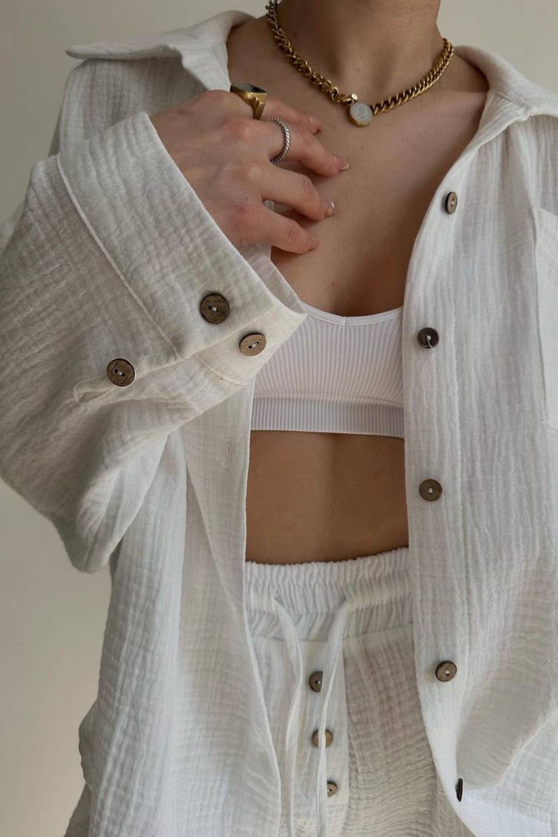 CWSTB1358_LAPEL SHIRT DRAWSTRING SHORTS TWO-PIECE SET