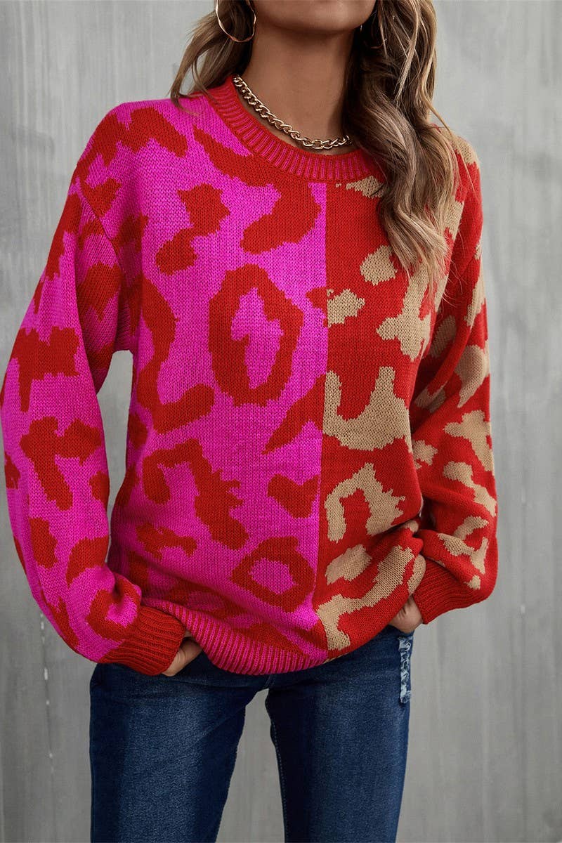 CWOSWL3151_CREW NECK LEOPARD PRINT KNITTED SWEATER