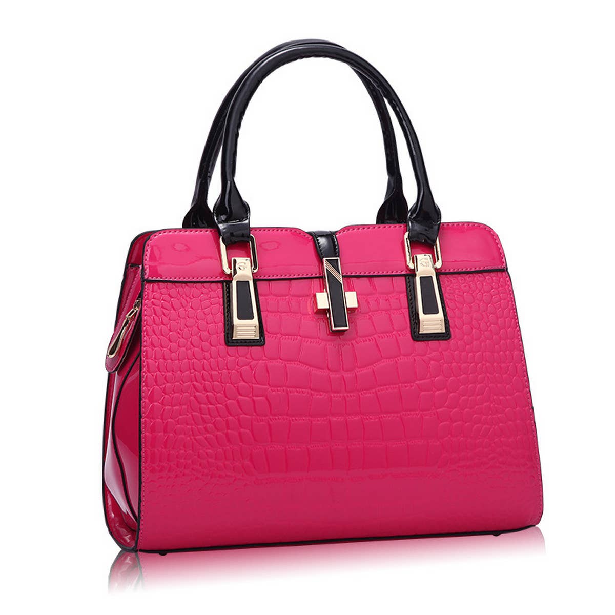 PATENT LEATHER TOP HANDLE CROCODILE SHOULDER BAG_CWAB2669