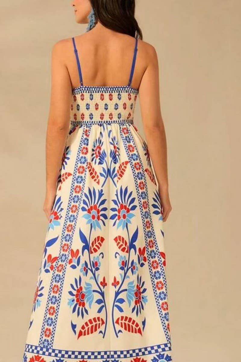 CWDMD5837_FLORAL PRINT STRAPPY BOHO VACATION DRESS