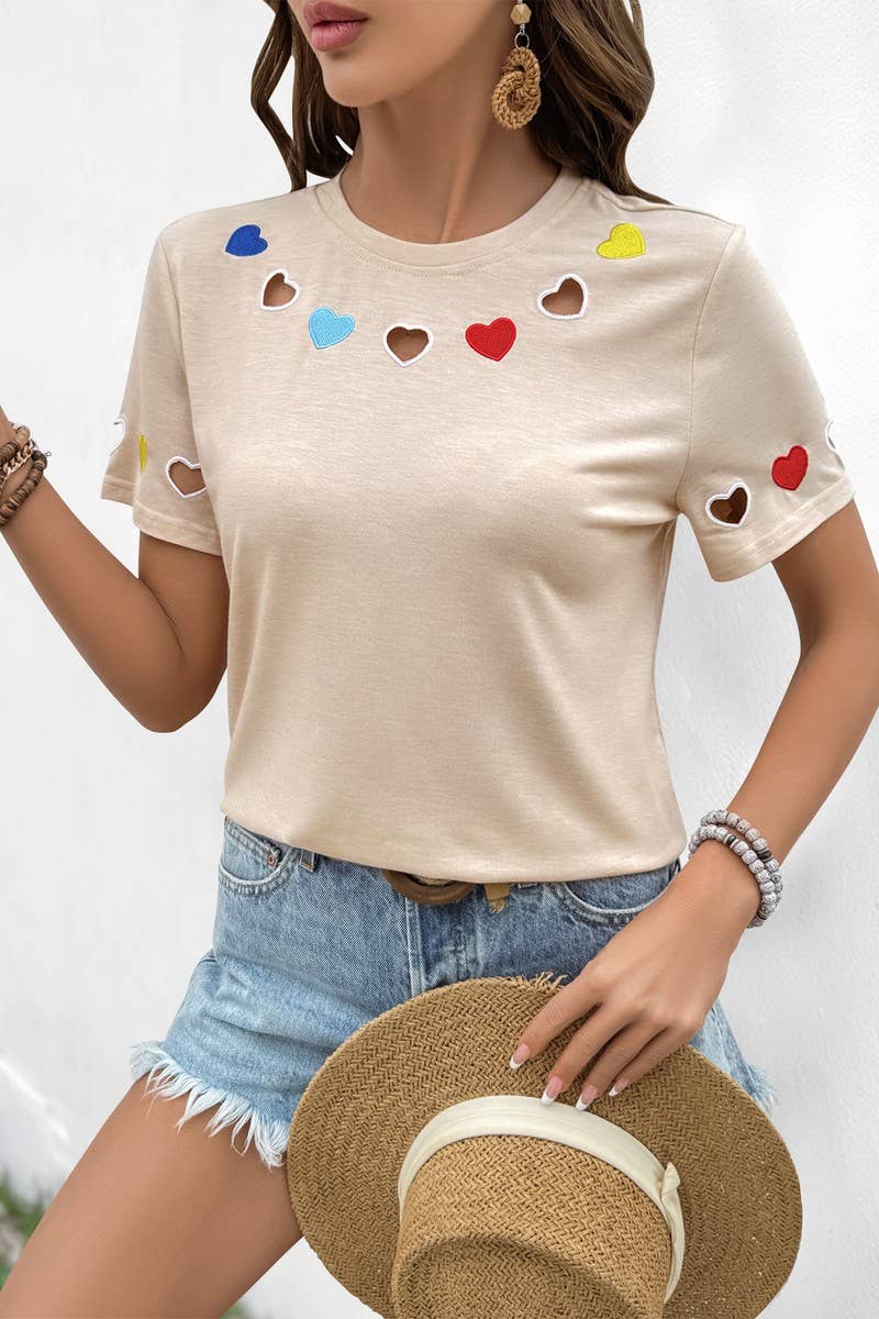 CWTBLS1901_NEW CUTE HEART EMBROIDERY HOLLOW TEE