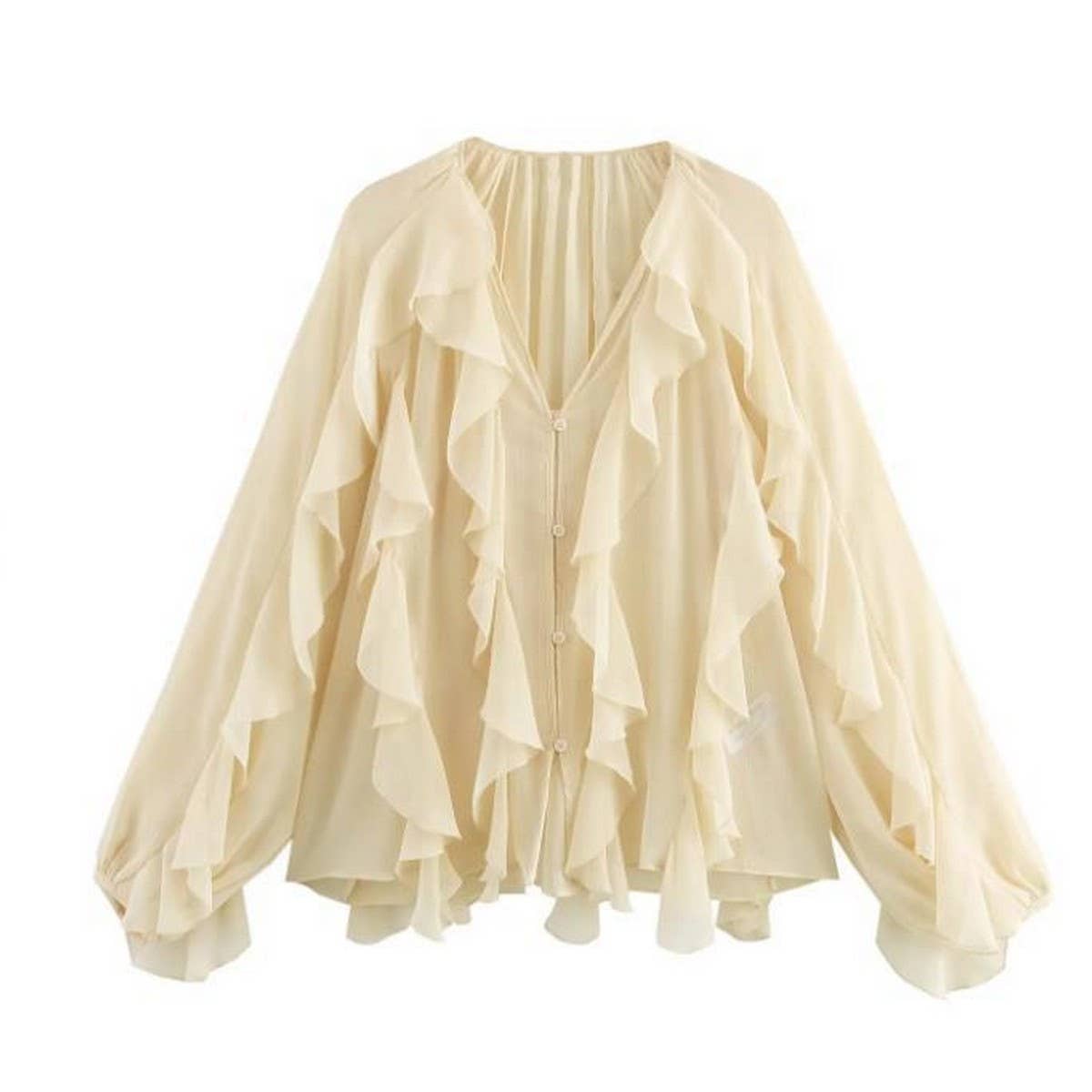 Women's Stylish Ruffled V-Neck Spring Blouse