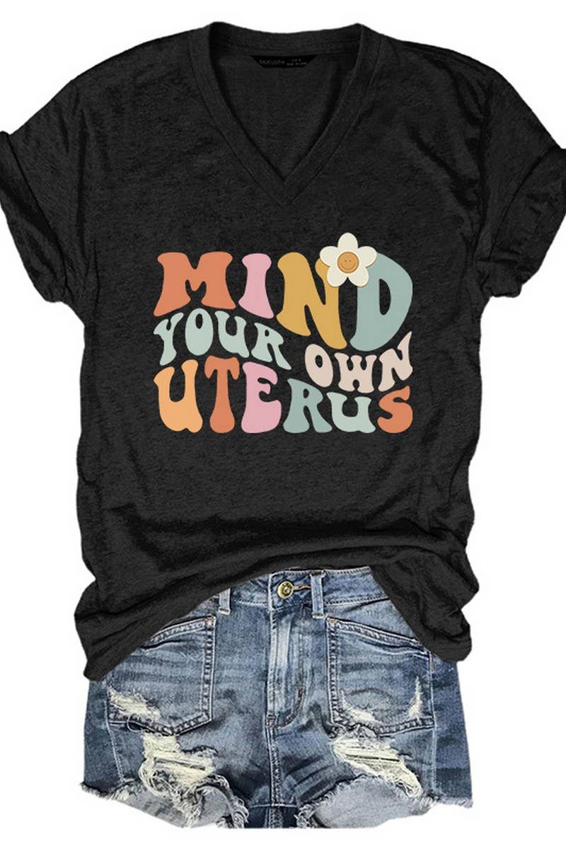 CWTTS1064_LETTER PRINT V NECK SHORT SLEEVED T SHIRT