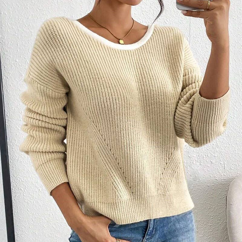 Back bow round collar sweater