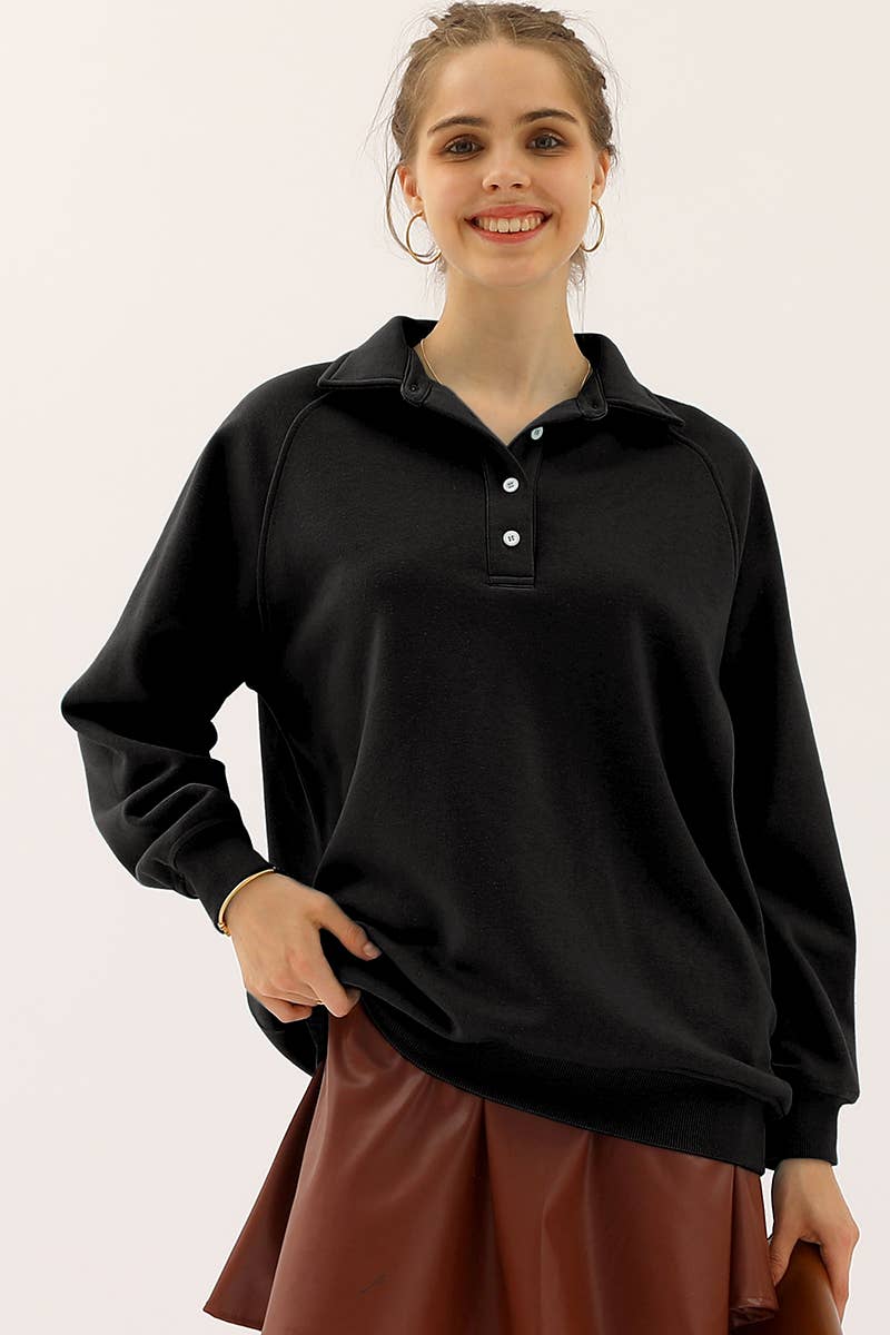 CWTTL1405_Collared Neck Casual Long Sleeve Top