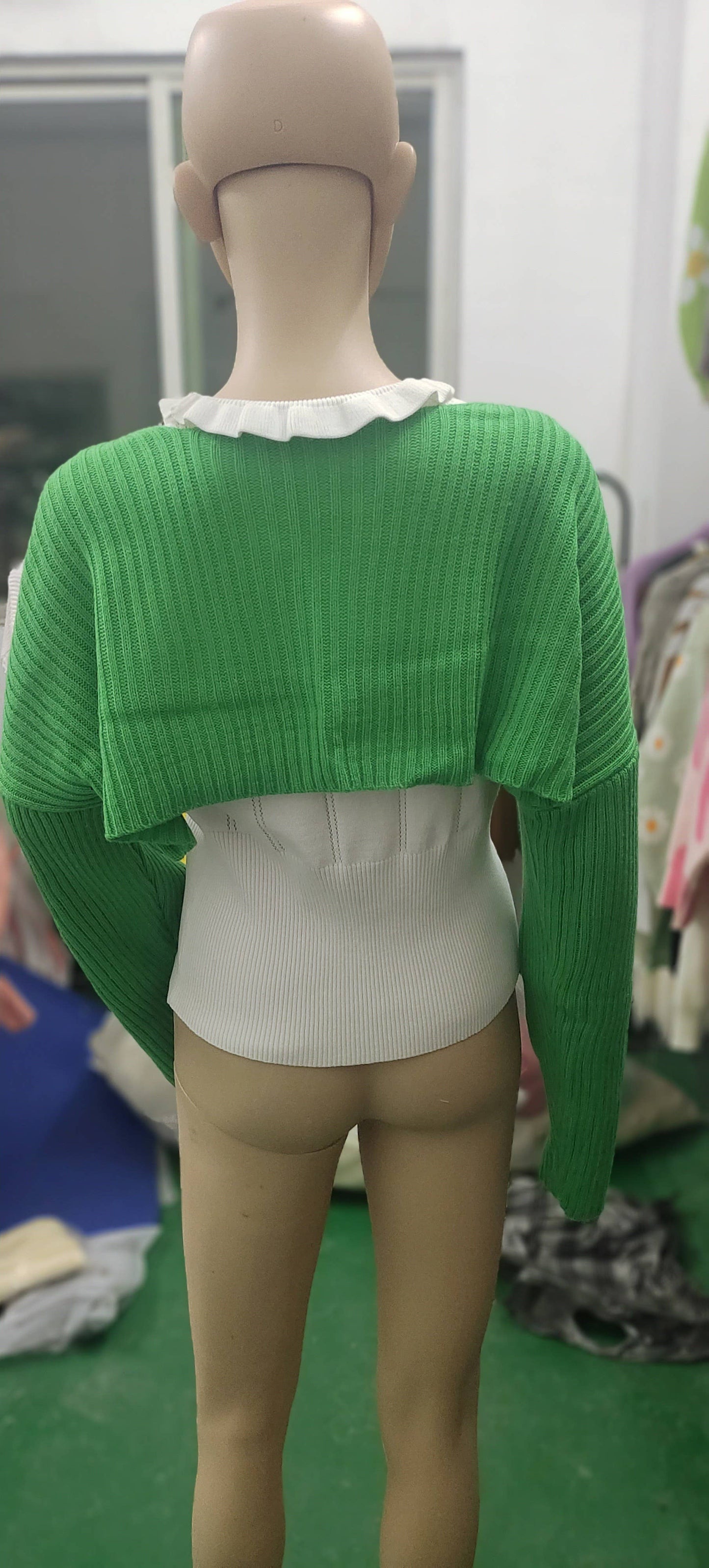 CWOSWL0621 Cable Crop Sexy Casual Open Front Sweater