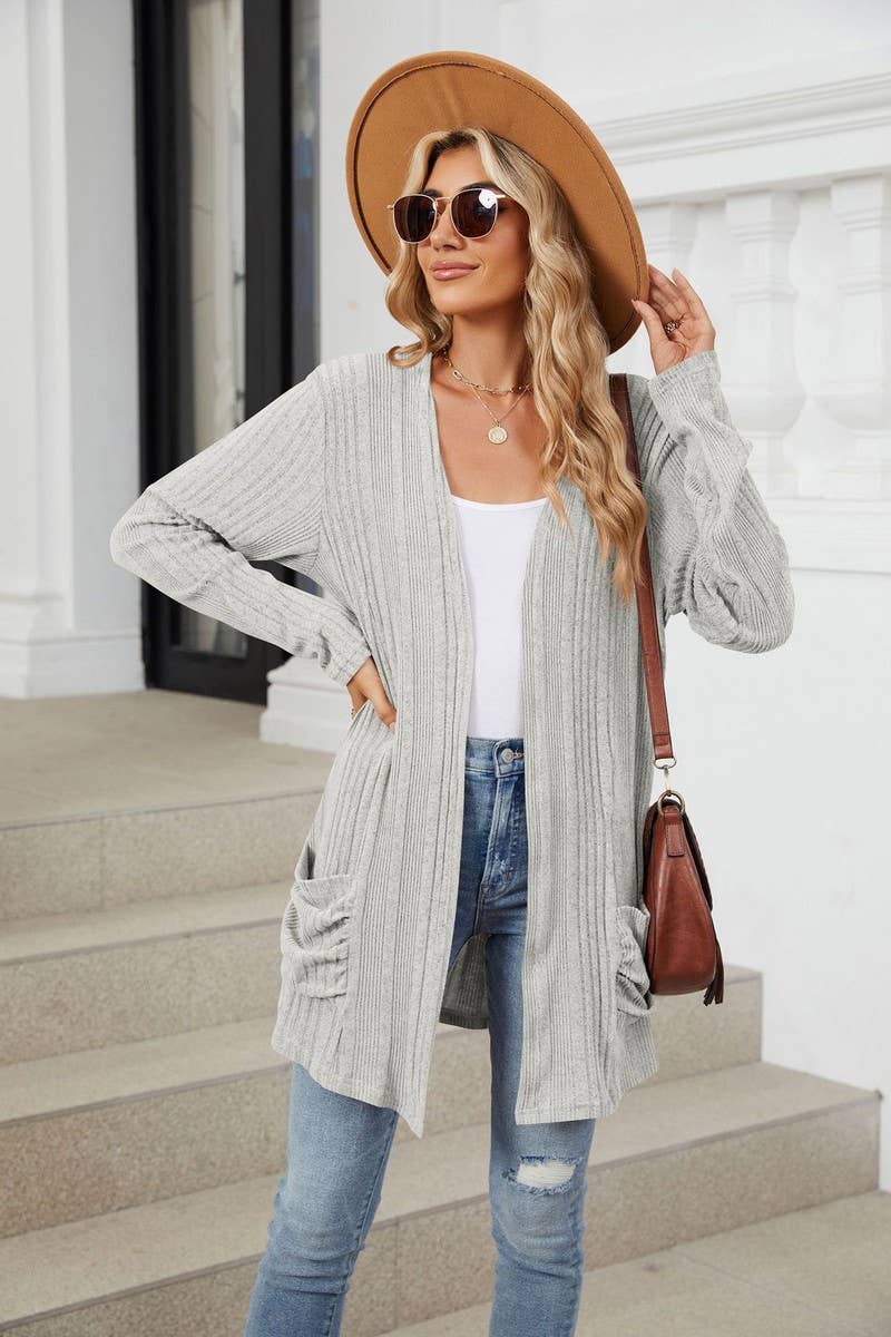 CWOCAL1923_BRUSHED POCKET LONG SLEEVE CARDIGAN COAT