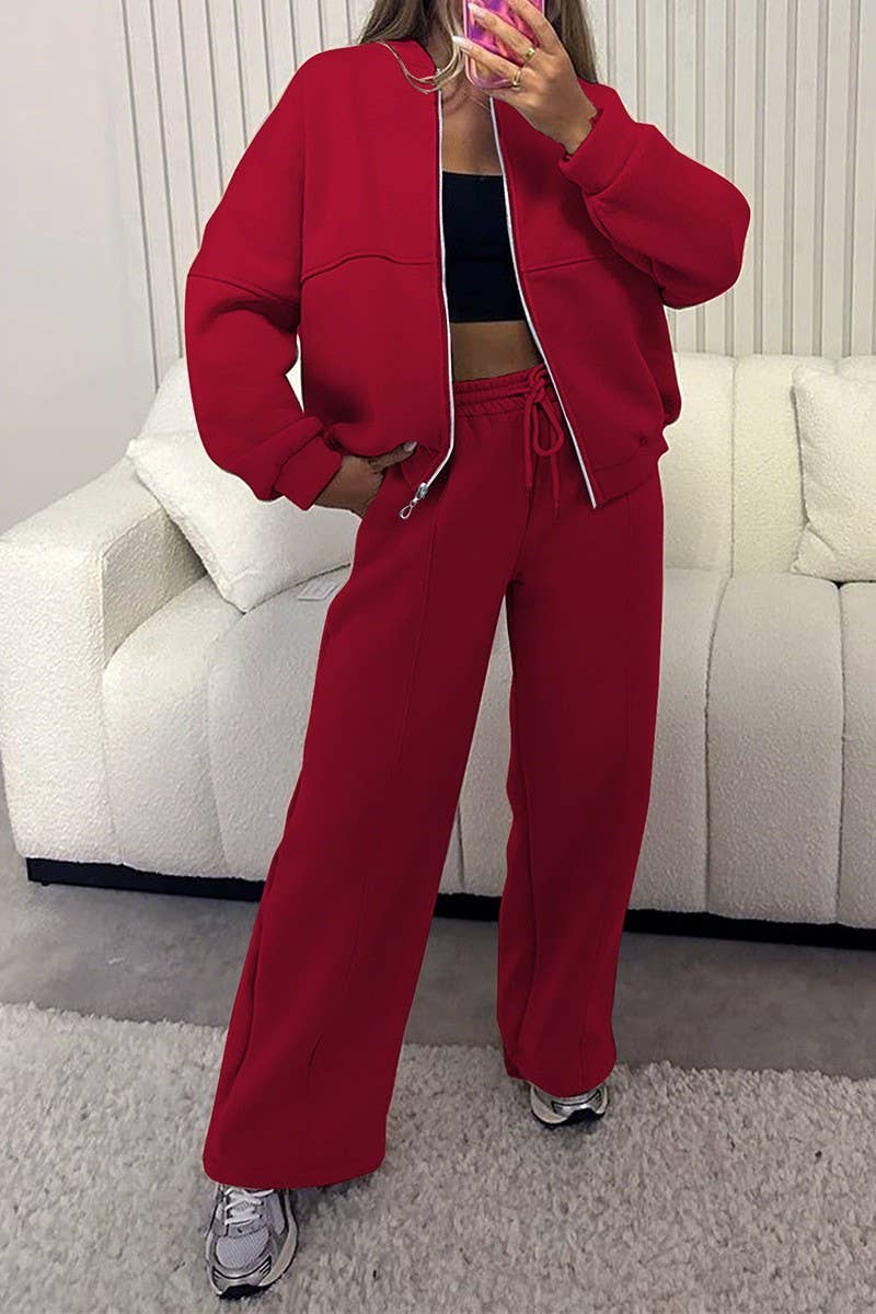 CWSTB00453_SPORTY LONG SLEEVE JACKET & SOLID PANTS SET