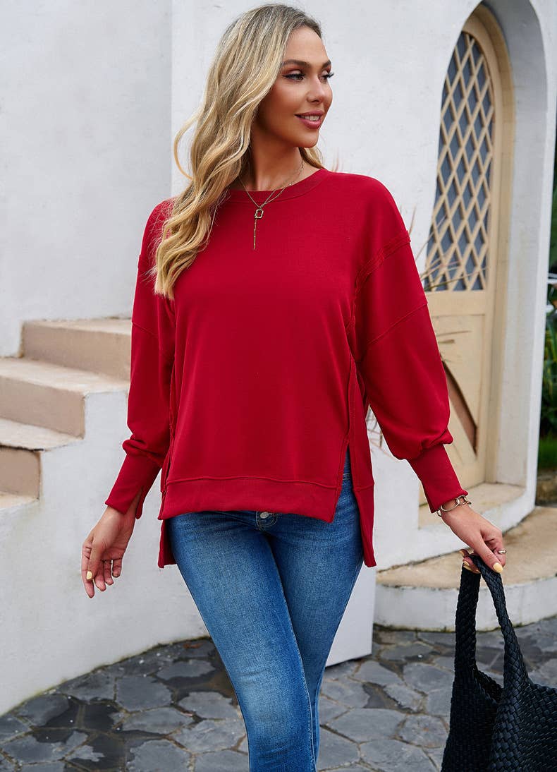 CASUAL LONG SLEEVE ROUND NECK SOLID COLOR HOODIE