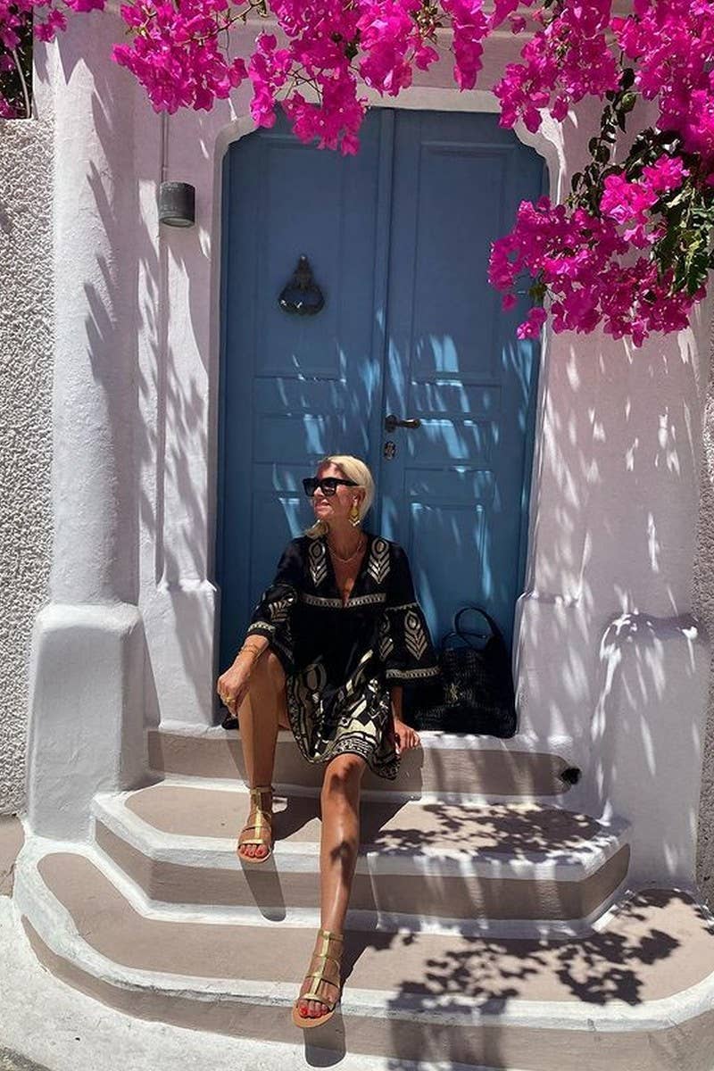 CWDSD8416_ELEGANT SHORT DRESS WITH THREE-QUARTER BELL SLEEVE