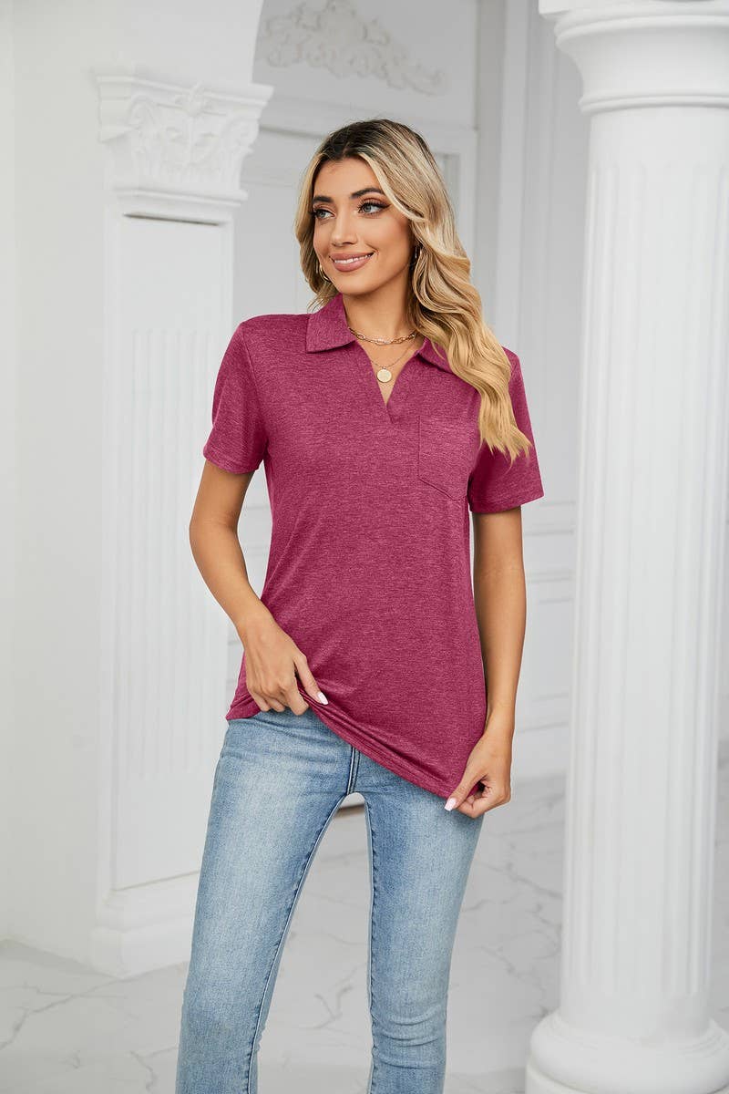 CWTTS0864_V-Neck Short Sleeve Blouse