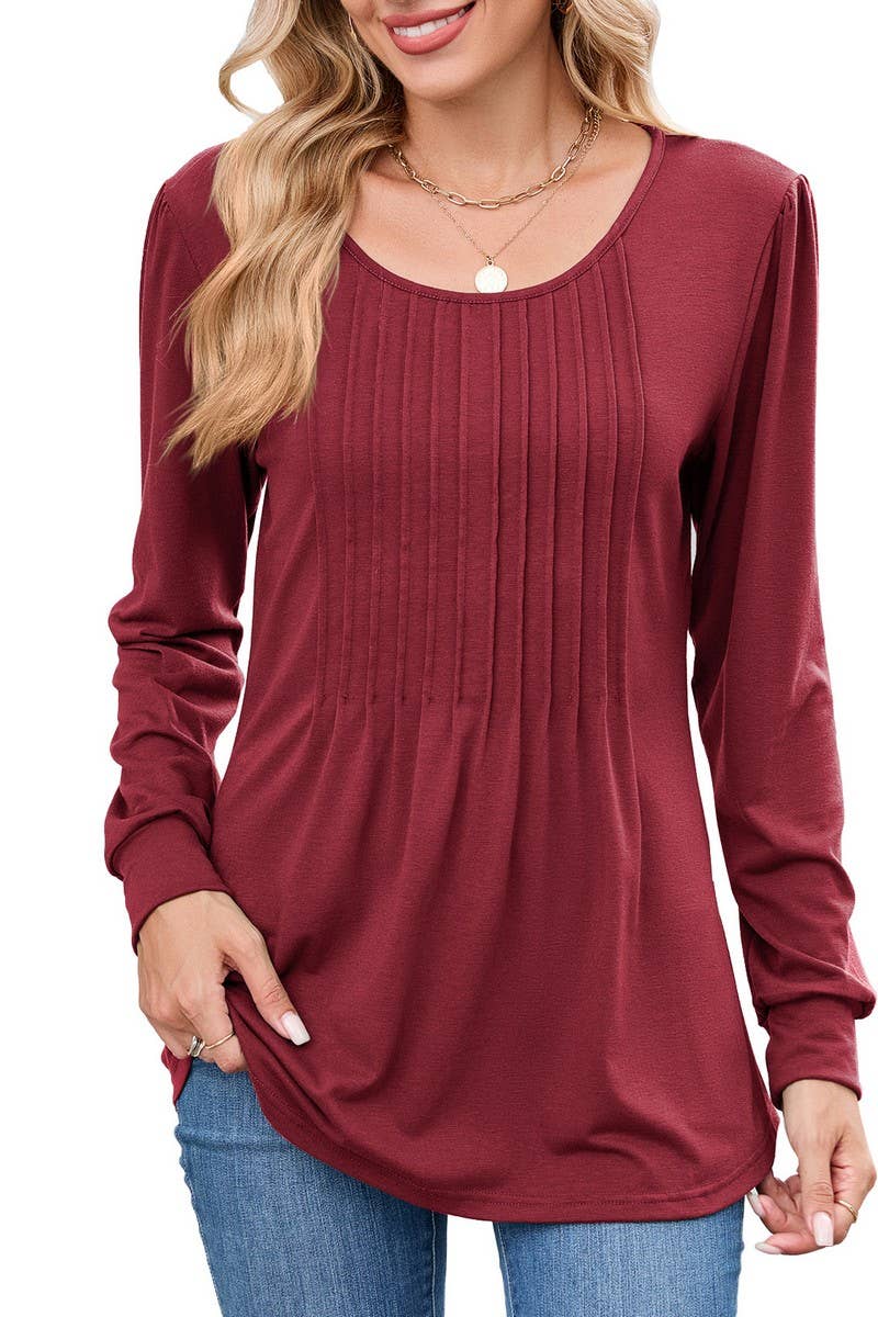 CWTBLL01305_CREW NECK SOLID RIBBED LONG SLEEVE CASUAL TEE