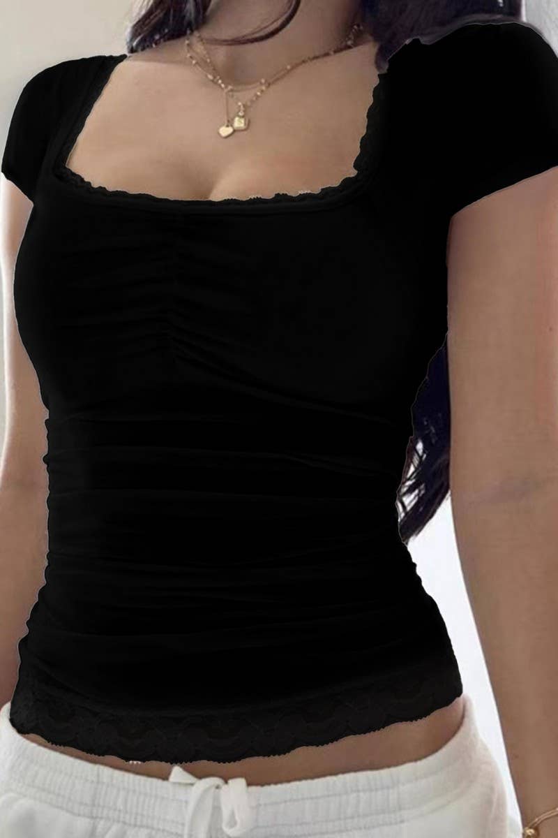 CWTTS00705_SEXY HOT GIRL STYLE LACE SHORT-SLEEVED VEST T-SHI