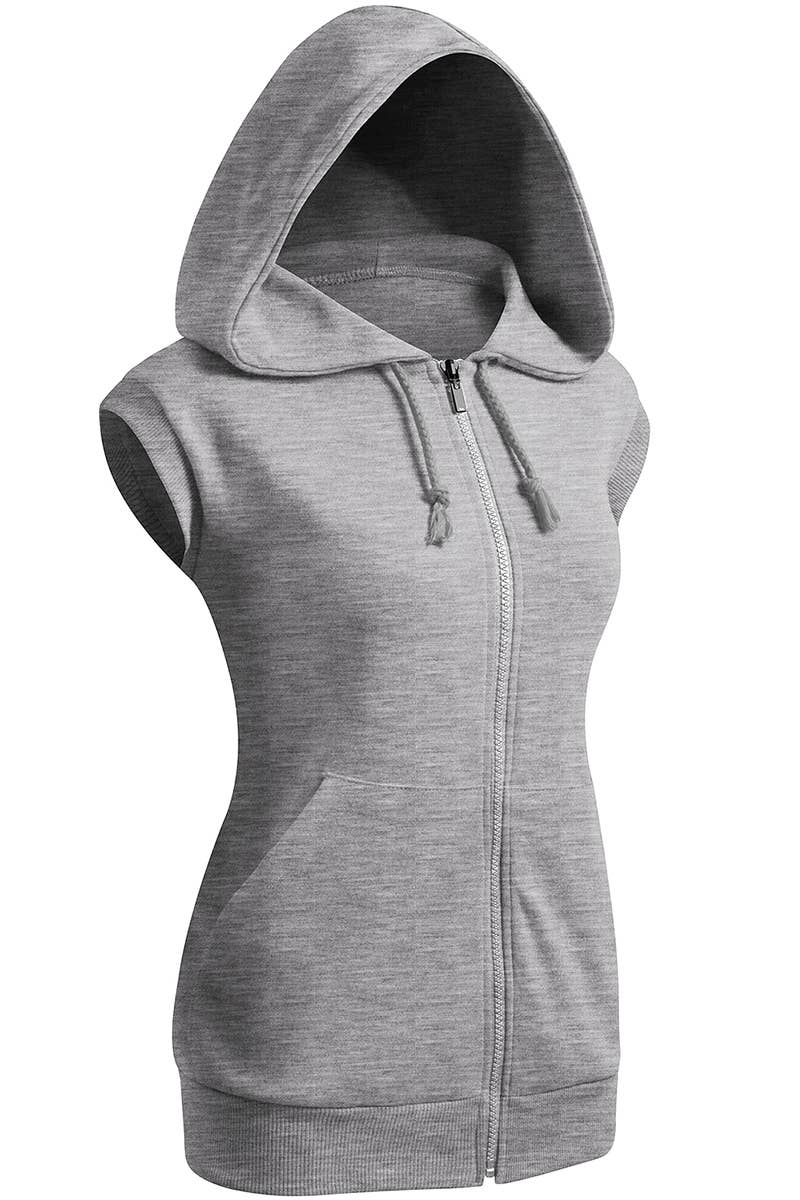 KWOHOSL003_Sleeveless Hoodies Basic Hoodie Zip Up