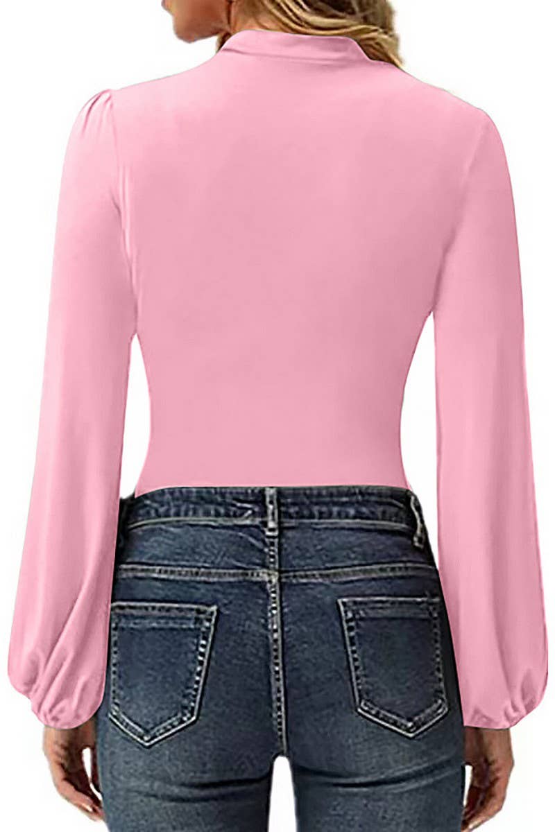 CWTBLSL0658_AUTUMN PLEATED LANTERN SLEEVE SLIM FIT T-SHIRT T