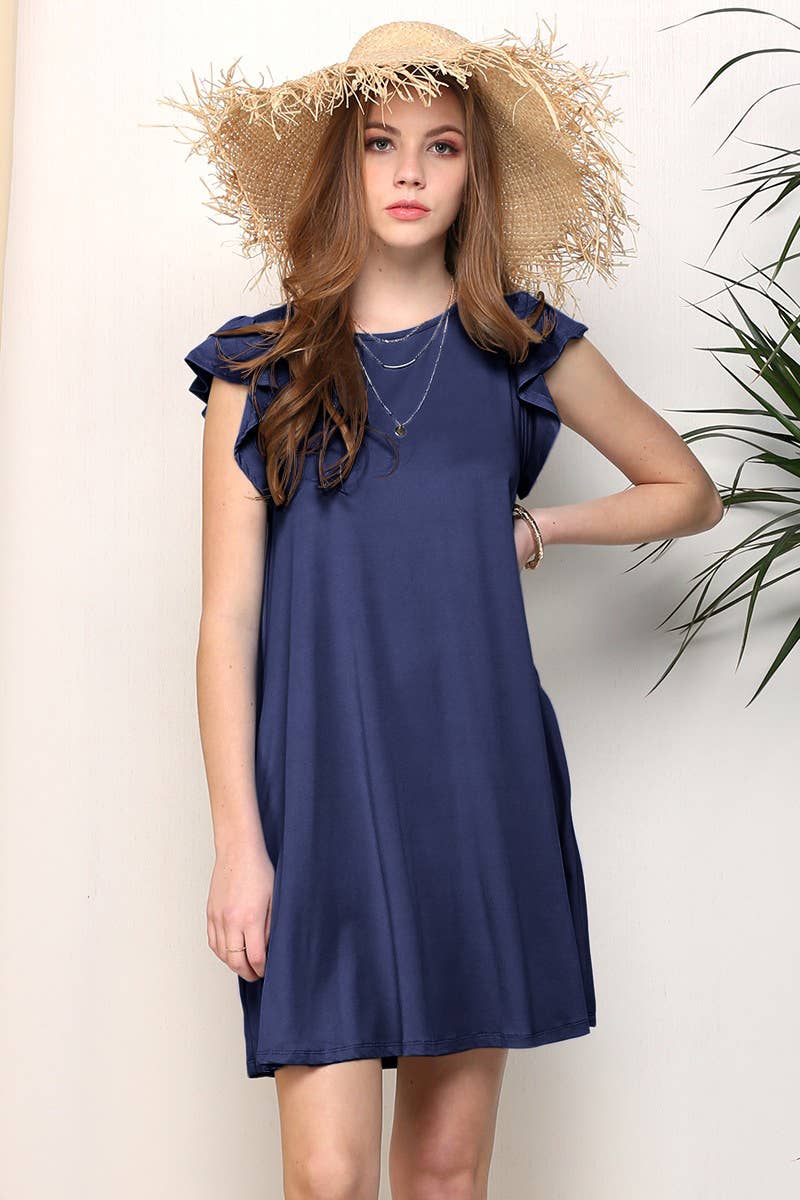 CWDSD10369_RUFFLE DETAILED PRINCESS SEAM DRESS