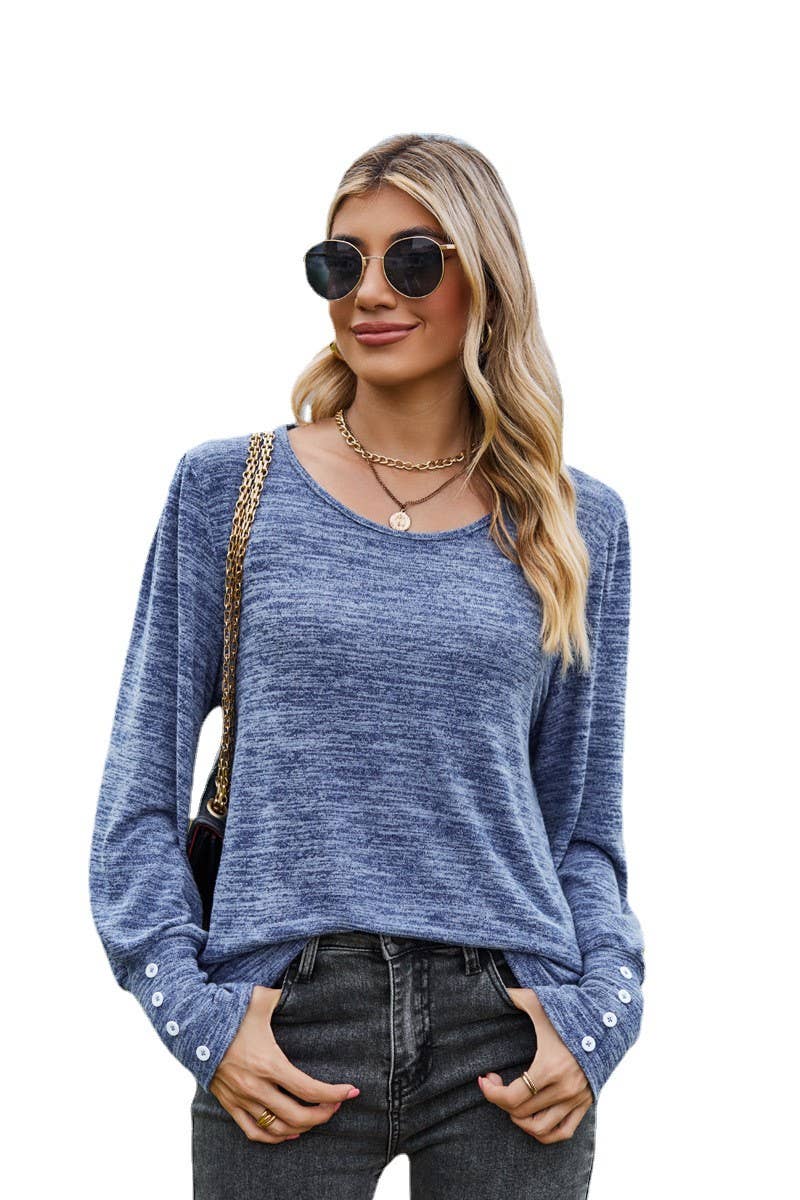 CWTBLL3688_SOLID COLOR ROUND NECK LOOSE CASUAL LONG SLEEVE T