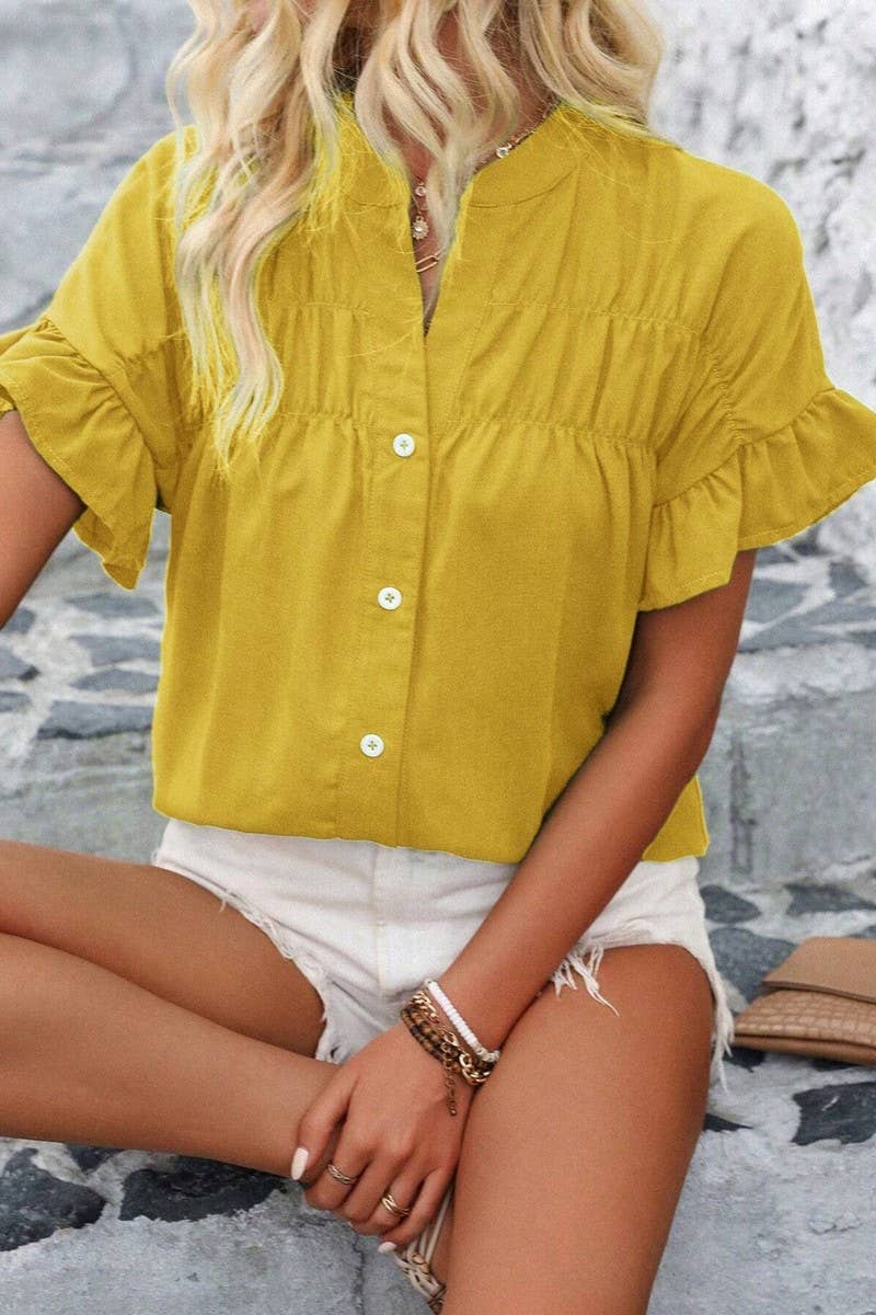 CWTSTS0679_SOLID COLOR STAND COLLAR CASUAL SHORT SLEEVE SHIR