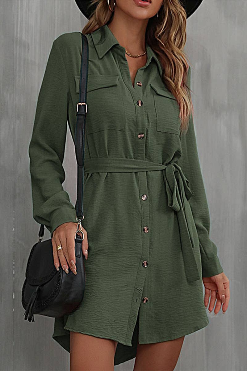 CWTDSL0120_SPRING AND AUTUMN LONG SLEEVE LAPEL SHIRT DRESS