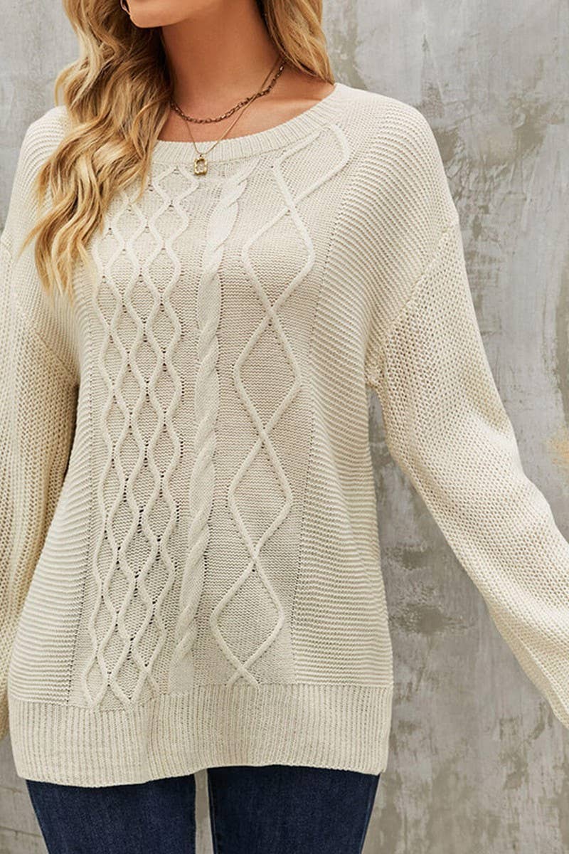 Crew-neck twist solid color knit sweater