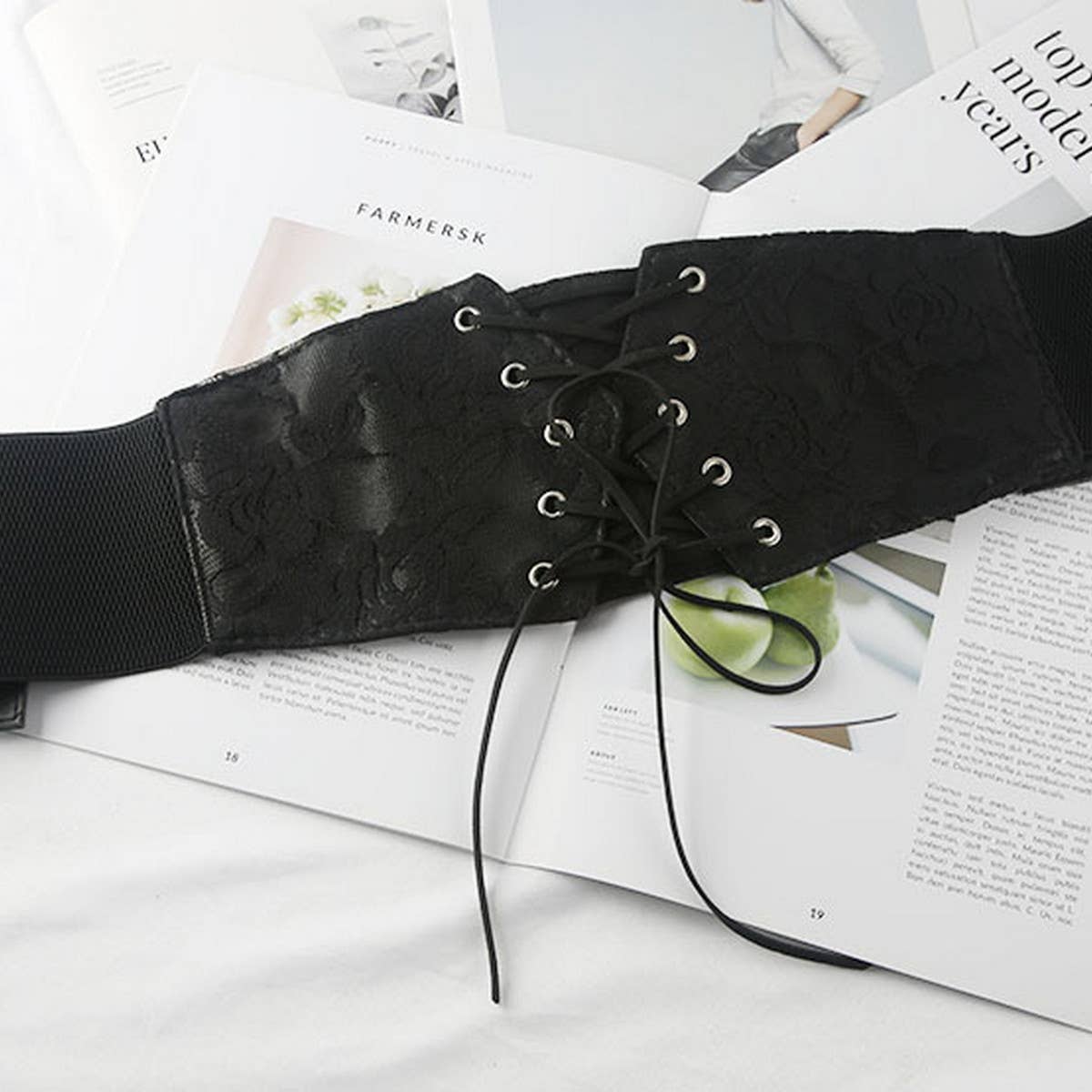 WOMEN LACE AND LEATHER ELASTIC WAIST BELT_CWABE0317