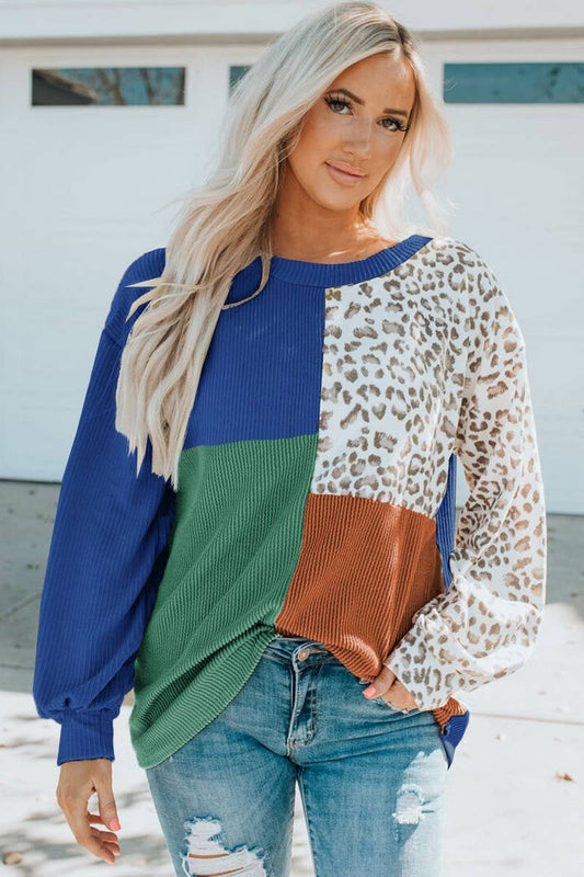 CWTBLL2423_CONTRAST LEOPARD PRINT KNIT LONG SLEEVE TOP