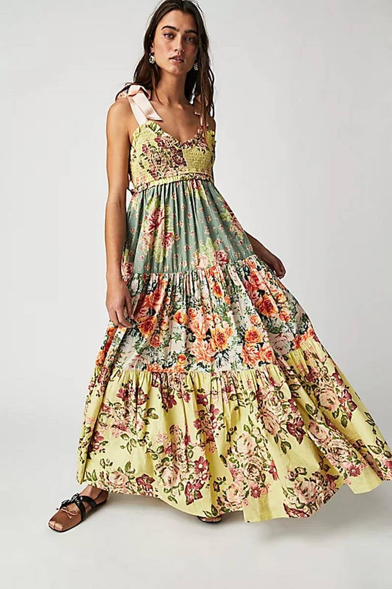 CWDMD5213_FLORAL SLIM FIT FRENCH STYLE CAMI DRESS
