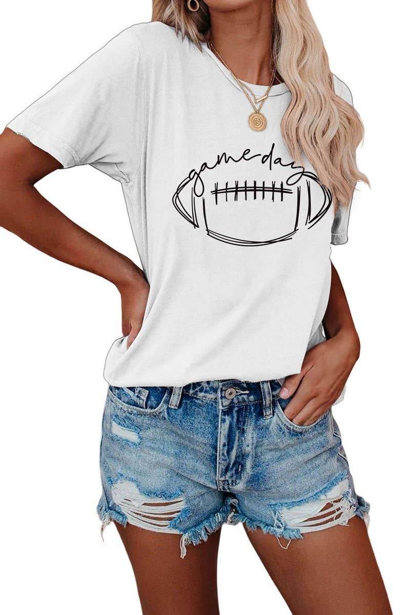 CWTTS0587_WOMEN GAME DAY PRINTING SHORT SLEEVE T SHIRT TOP