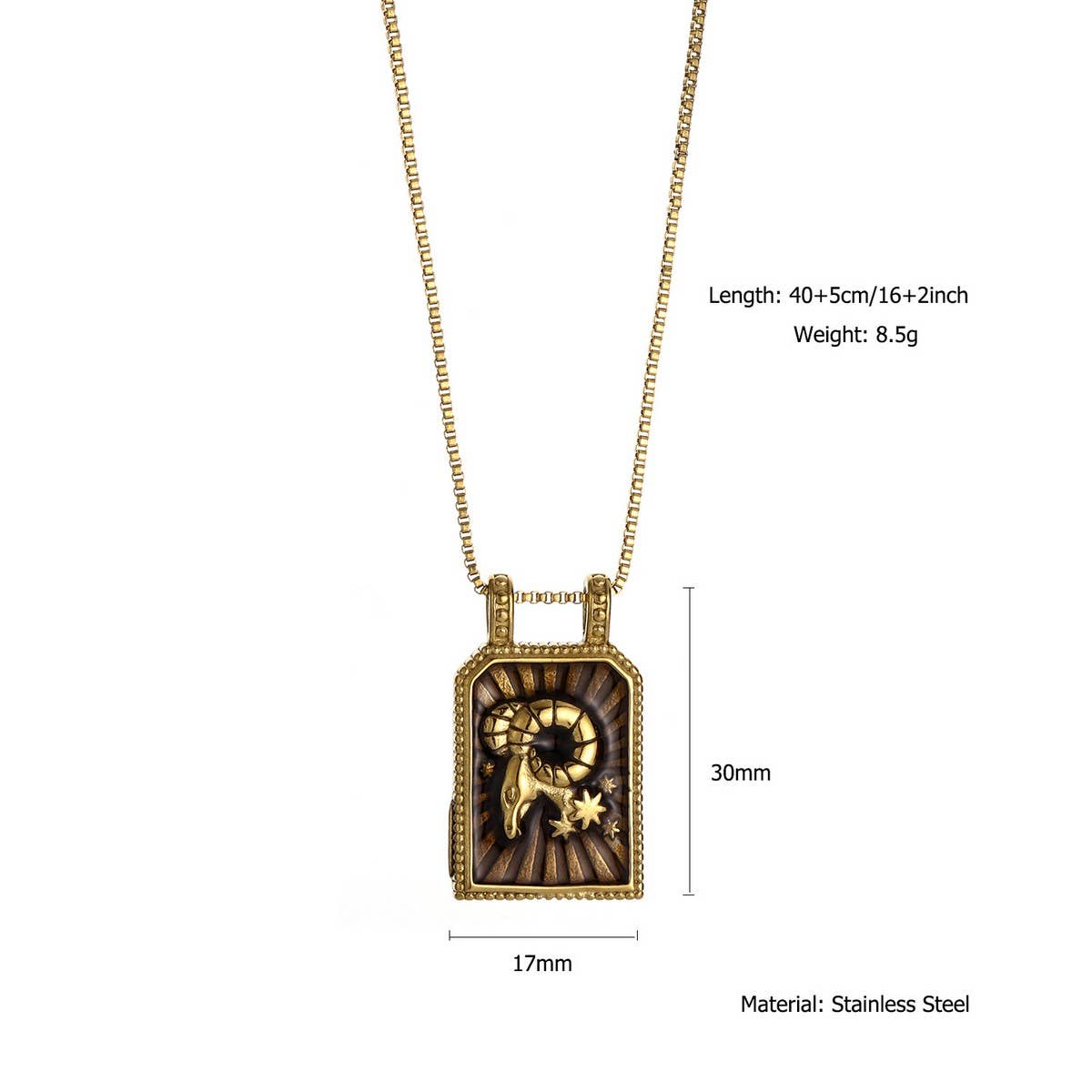 Vintage Square Zodiac Necklace with Enamel
