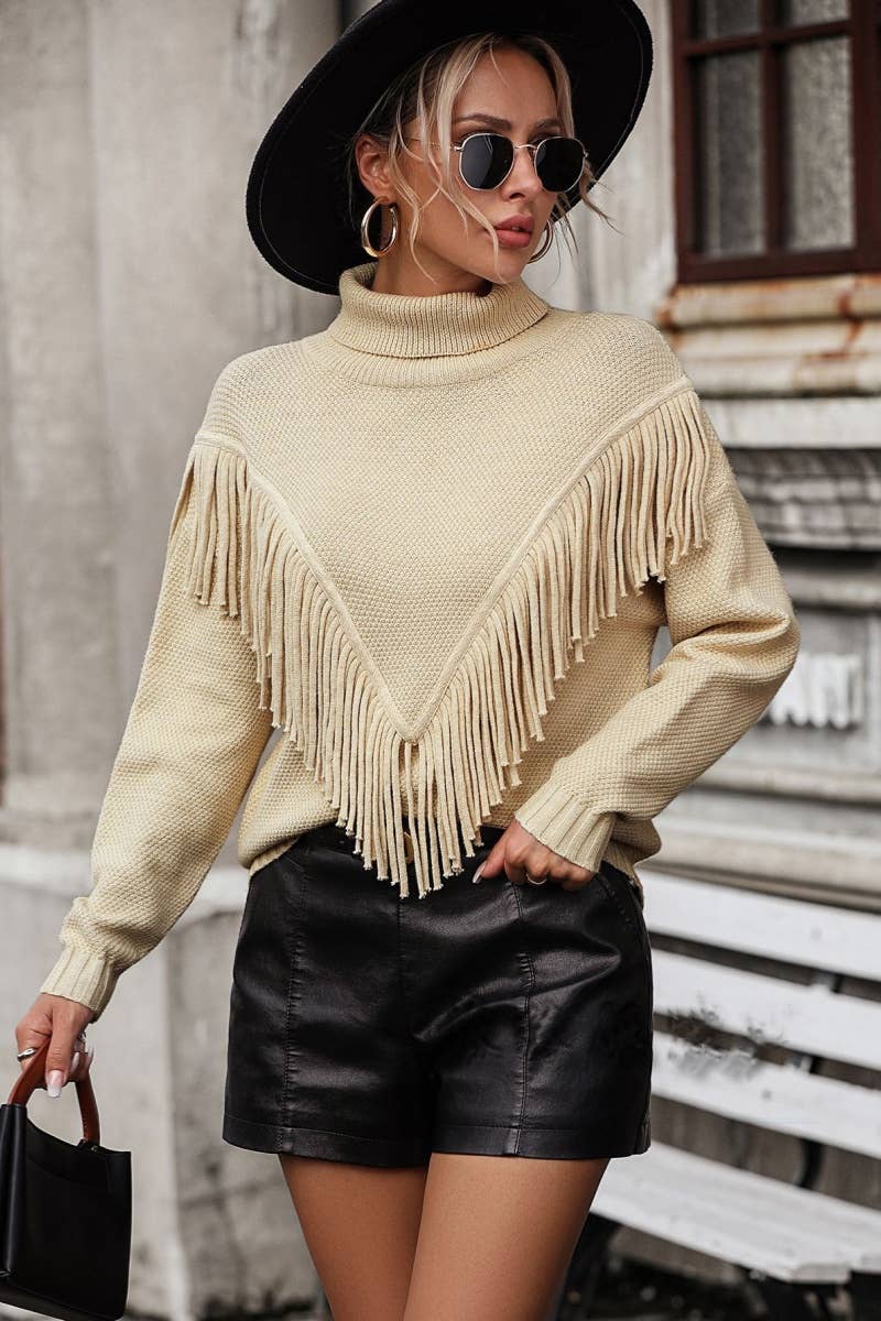 CWOSWL6486_TURTLENECK LONG-SLEEVED SWEATER WITH FRINGE