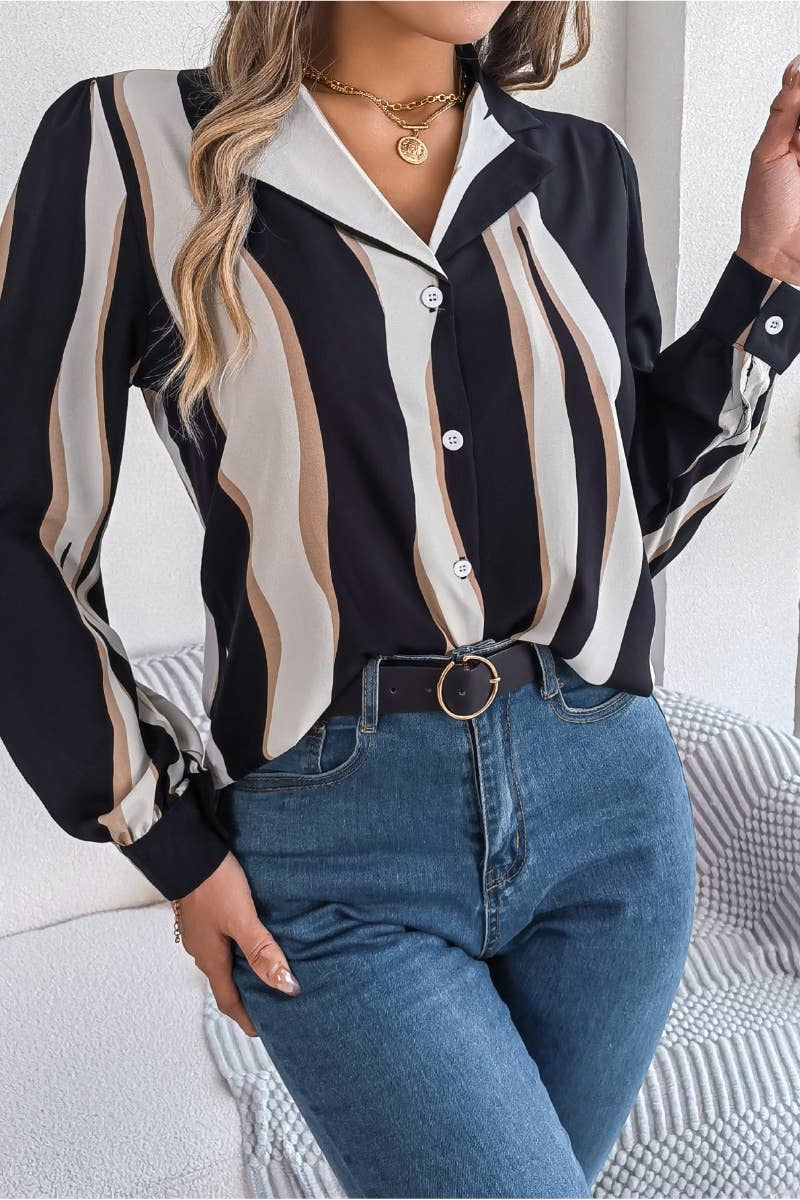 CWTDSL0085_CASUAL STRIPED SUIT COLLAR LONG-SLEEVED SHIRT