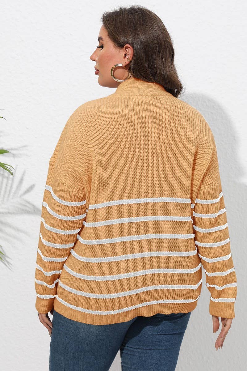 CWOSWL1593_PLUS Size Zip-Up Long Sleeve Pullover Sweater