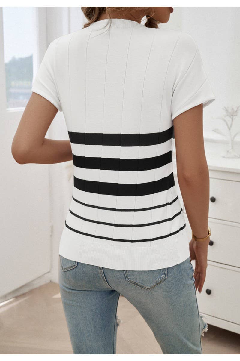 CWTTSL0265_Elegant Crew Neck Short Sleeve Knit Top