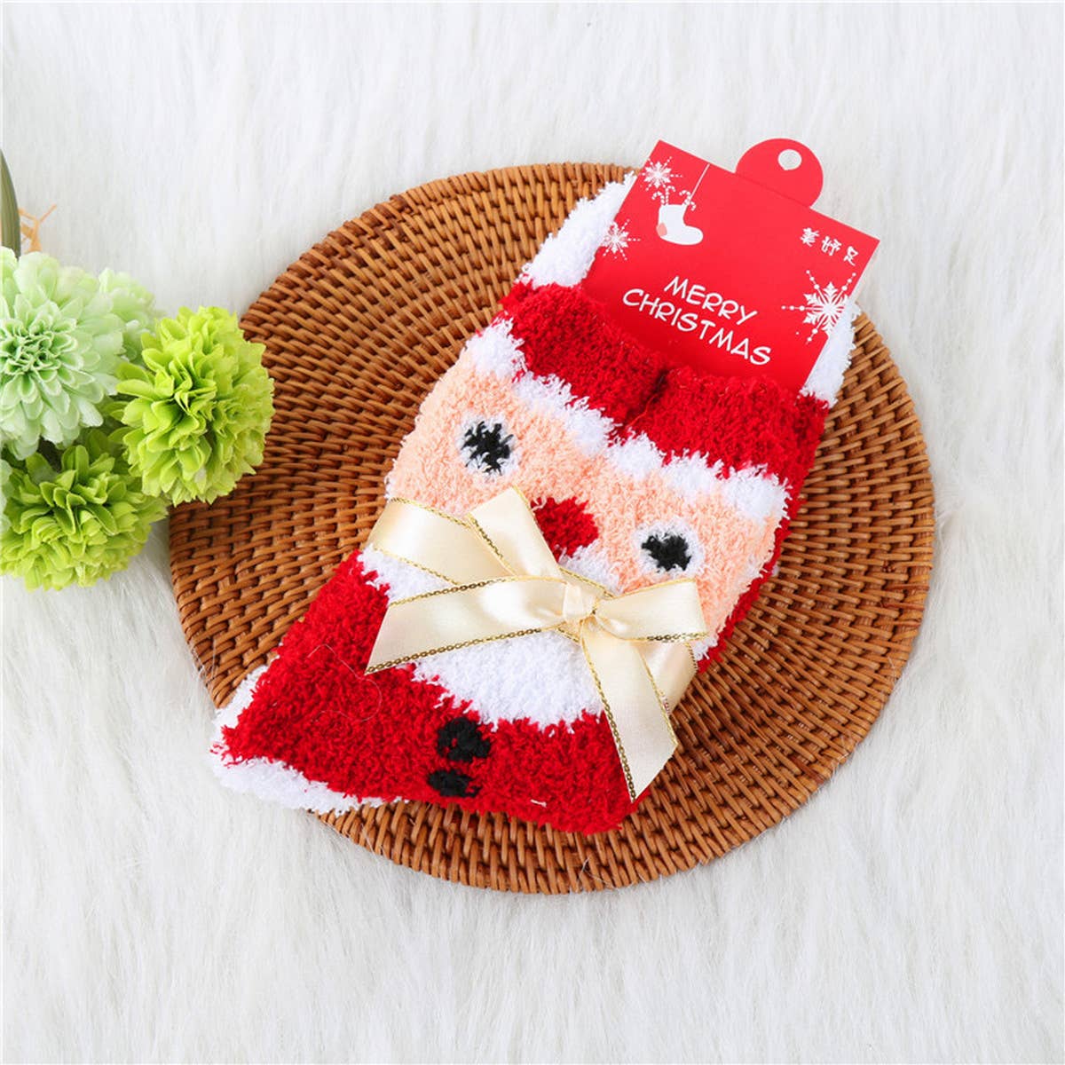 CHRISTMAS TREE THICKENED BOW CHRISTMAS SOCKS