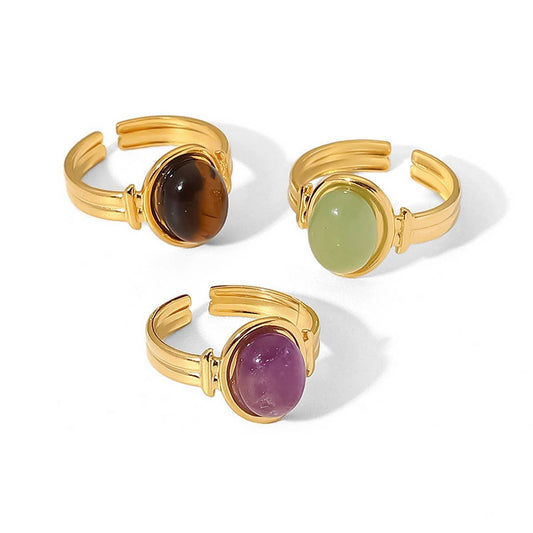 INLAID NATURALSTONE STAINLESS STEEL OPEN RINGS