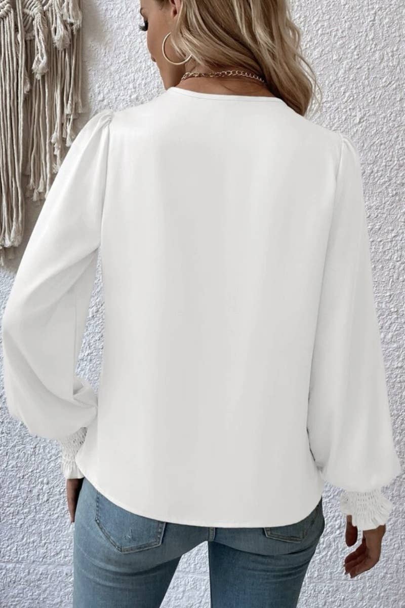 CWTBLL2517_V-NECK LONG-SLEEVED TOP WITH LANTERN SLEEVES