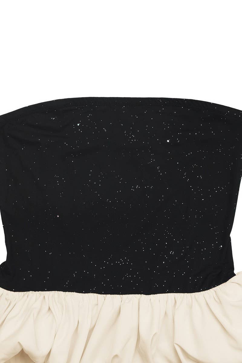 CWTTT0067_CLASSIC BLACK WHITE COLORBLOCK STRAPLESS TOP