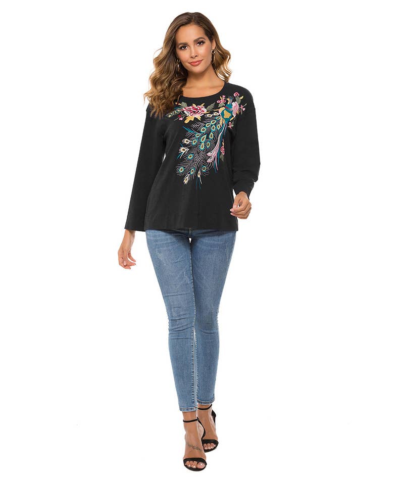 EMBROIDERED  LONG SLEEVE BLOUSE LADIES BLOUSE