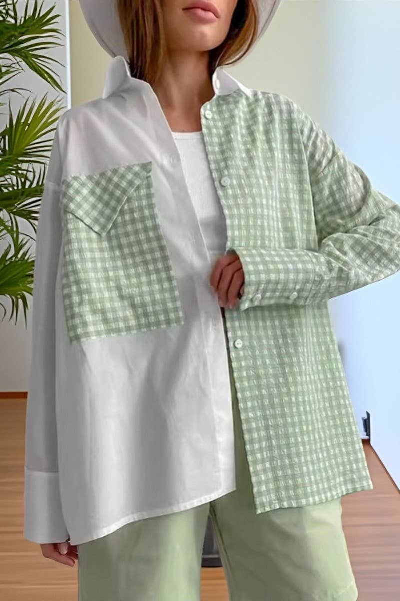 CWTBLL00614_DESIGNED PATCHWORK LONG-SLEEVED PLAID SHIRT